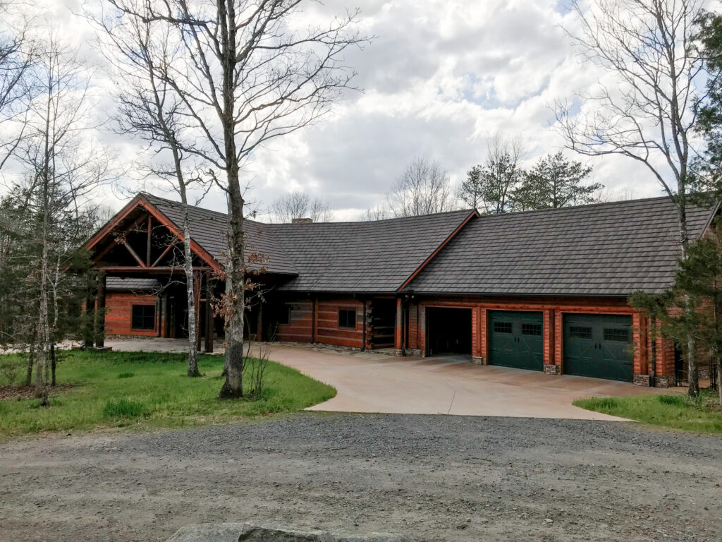 Timber frame log home. Built by Ryan Noble Construction.